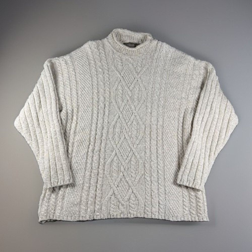 Vtg 90s Structure Le Collezioni Cable Knit Sweater Mens XL Cotton Wool Oatmeal